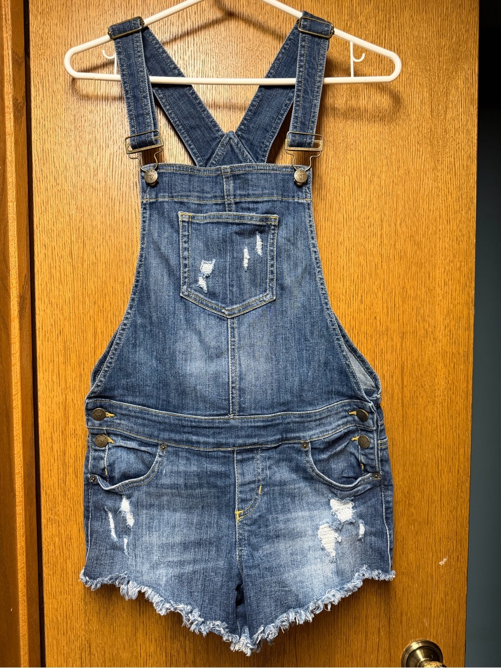 Guess Blue Distressed Denim Shortalls One-Piece